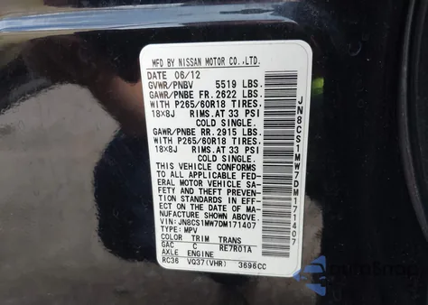 2013 Infiniti Fx37 из США, поврежденный, VIN JN8CS1MW7DM171407